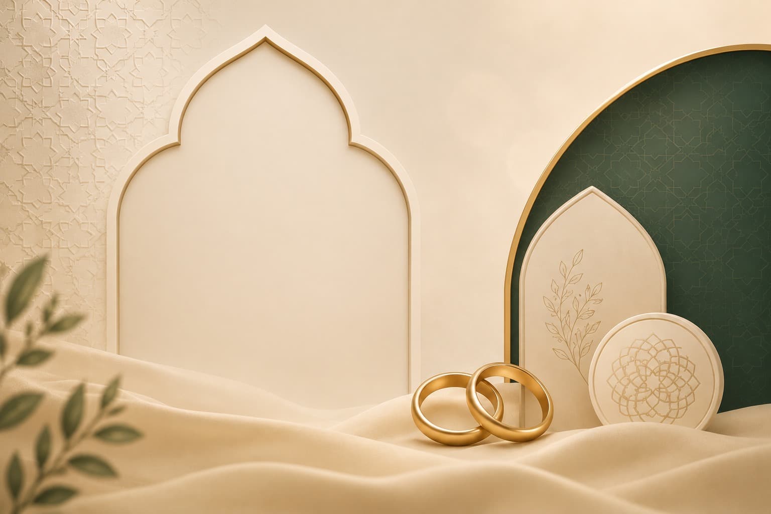Ornate arch with wedding rings